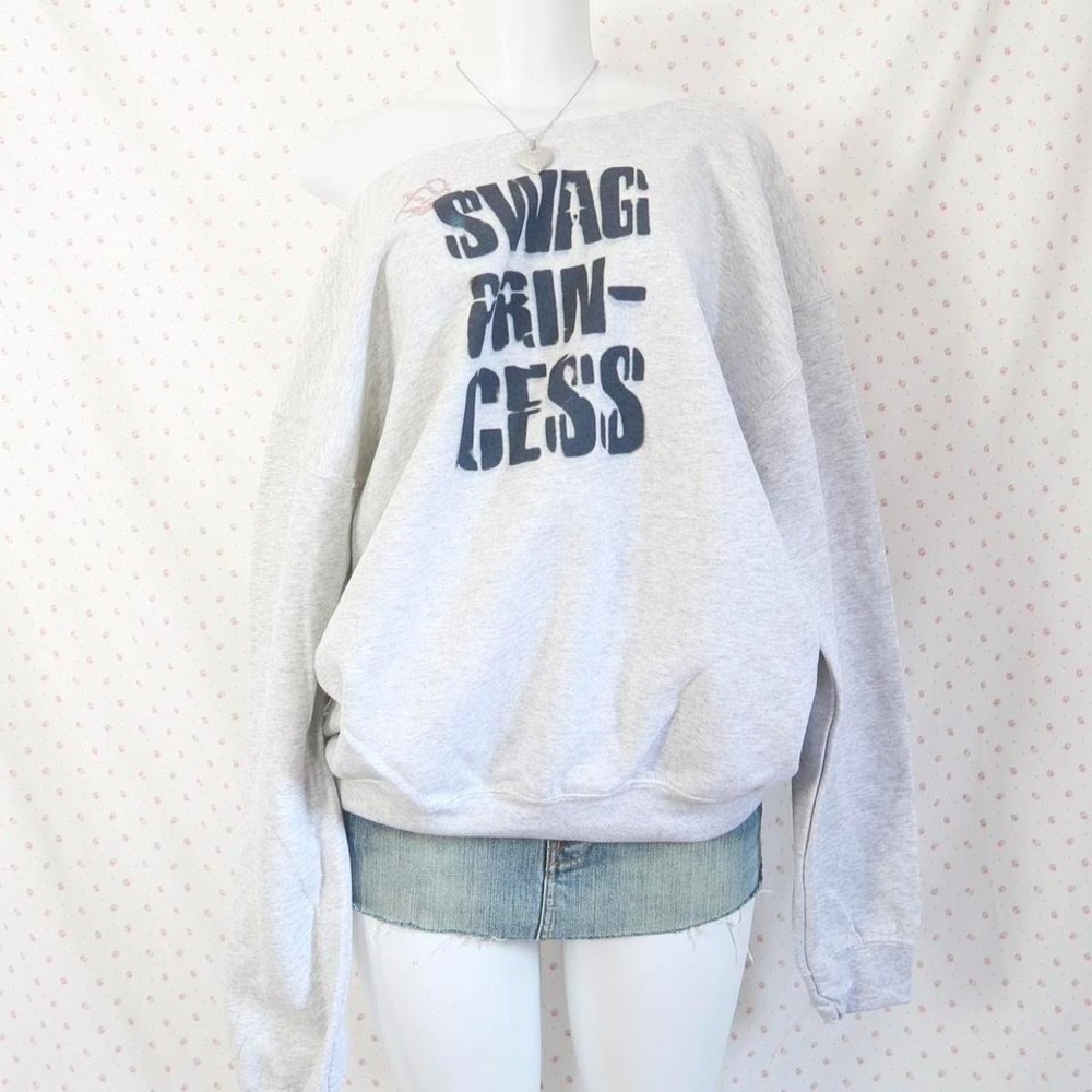 swag princess off shoulder sweatshirt indie sleaze 2010s tumblr saint pink